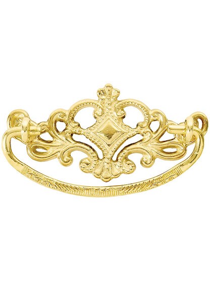 Victorian-Style Crown Brass Bail Pull ‚Äì 3‚Äù Center-to-Center in Unlacquered Brass.